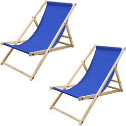 Set van 2 opvouwbare ligstoelen donkerblauw hout verstelbare rugleuning tot 120 kg ligstoel tuinligstoel strandligstoel