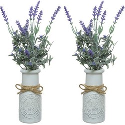 4x stuks paarse Lavendula/lavendel kunstplant 32 cm in witte pot - Kunstplanten