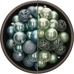 74x stuks kunststof kerstballen mix van mintgroen en ijsblauw 6 cm - Kerstbal