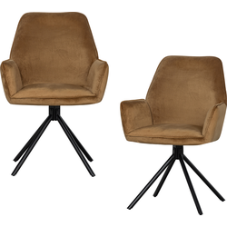 WOOOD Exclusive Amber Eetkamerstoel - Fluweel - Karamel - Set van 2