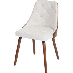 Cosmo Casa  2-Delige set eetkamerstoel - Bezoekersstoel keukenstoel - Walnoot - look gebogen hout - Kunstleer wit