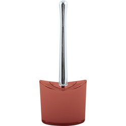 MSV Toiletborstel in houder/wc-borstel Aveiro - PS kunststof/rvs - terracotta/zilver - 37 x 14 cm - Toiletborstels