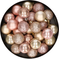 28x stuks kunststof kerstballen parel/champagne en lichtroze mix 3 cm - Kerstbal