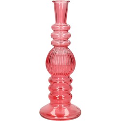 Ideas 4 Seasons Bloemenvaas Florence - koraal rood glas - ribbel - D8,5 x H23 cm - Vazen