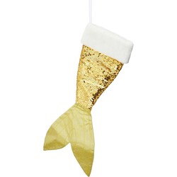 Kerstversiering kerstsok zeemeerminnen staart goud/wit 45 cm - Kerstsokken