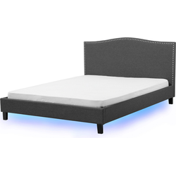 Beliani MONTPELLIER - Tweepersoonsbed met LED-verlichting-Grijs-Polyester