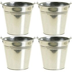 4x Kleine zinken emmertjes/plantenpotjes 9 cm - Emmers