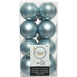 Decoris kleine kerstballen - 16x st - lichtblauw - 4 cm - kunststof - Kerstbal