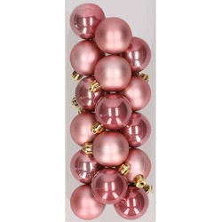 16x stuks kunststof kerstballen velvet roze 4 cm - Kerstbal