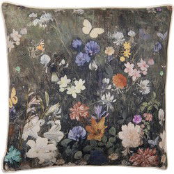 Clayre & Eef Sierkussen  45x45 cm Groen Synthetisch Vierkant Bloemen Kussenhoes met Kussenvulling
