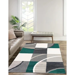 Palermo Modern Groen / Grijs vloerkleed - Geblokt - 80 X 150 CM