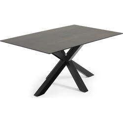 Kave Home - Argo tafel afgewerkt in porselein Iron Moss en stalen poten met zwarte afwerking 160 x 90