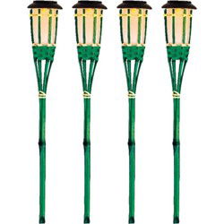 8x Groene buiten/tuin Led fakkel Bodi solar verlichting 54 cm vlam - Fakkels