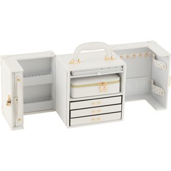 J-line - Juwelenkoffer Met Handvat Kunstleder Wit - 29.5x18.5x22cm