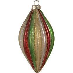 Clayre & Eef Kerstbal  Ø 7 x13 cm Rood Groen Glas Kerstboomversiering