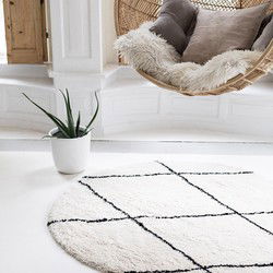 Berber Rond vloerkleed hoogpolig Wit/Zwart - scandinavisch - nea - Polypropyleen - Rond 160 Ø - (M)