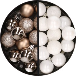 34x stuks kunststof kerstballen champagne en wit 3 cm - Kerstbal