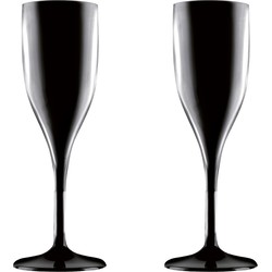 Set van 2x stuks champagneglazen/prosecco flutes zwart 150 ml van onbreekbaar kunststof - Champagneglazen