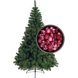 Bellatio Decorations kunst kerstboom 150 cm met kerstballen fuchsia roze - Kunstkerstboom
