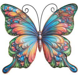 Wanddecoratie vlinder metaal 33x30cm multi