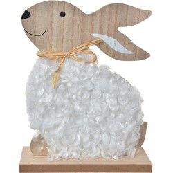 Clayre & Eef Decoratie Beeld Konijn Bruin Wit Hout