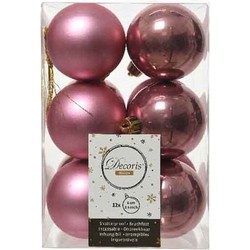 12x Kunststof kerstballen glanzend/mat oud roze 6 cm kerstboom versiering/decoratie - Kerstbal