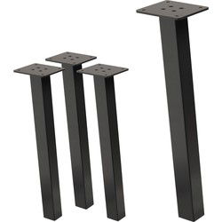 Set van 4 tafelpoten schuin 42 cm donkergrijze look industrieel gemaakt van gepoedercoat staal profiel 4x4cm I-vorm 96° helling ML ontwerp
