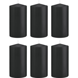 6x Kaarsen zwart 8 x 15 cm 69 branduren sfeerkaarsen - Stompkaarsen