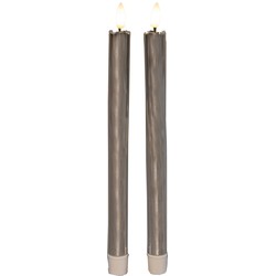 Anna's Collection Led dinerkaarsen - 2x - zilver glimmend - 25 cm - LED kaarsen