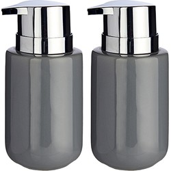 2x Stuks Zeeppompjes/dispensers van keramiek - grijs/zilver - 350 ml - Zeeppompjes