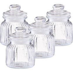 4x Glazen voorraadpotten/bewaarpotten 0,6 liter strepen relief 11 x 14,5 cm - Voorraadpot