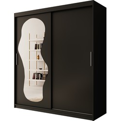 Meubella Kledingkast Ulysses - Zwart - 180 cm - Met spiegel