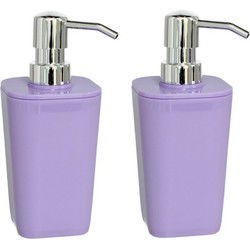 Zeeppompje/dispenser - 2 st - kunststof paars 7,5 x 17 cm - Zeeppompjes
