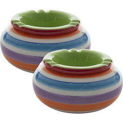 2x stuks ronde terras asbakken/stormasbakken groen keramiek 14 x 14 x 7 cm - Asbakken