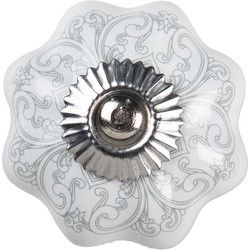 Clayre & Eef Deurknop Ø 4 cm Wit Grijs Keramiek