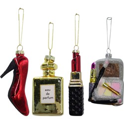 IKO kersthangers pump, parfum, lipstick, portemonnee - 3x st - glas - Kersthangers