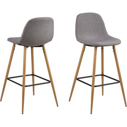 Barkruk Lichtgrijs/Naturel - Zithoogte 75cm - Willy - Set van 2