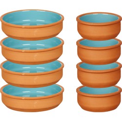 Set 10x tapas/creme brulee schaaltjes - terra/blauw - 6x 8 cm/4x 16 cm - Snack en tapasschalen