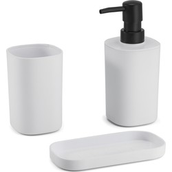 MSV Badkamer accessoires set 3-delig Lona - Kunststof - Wit - Zeeppompje/beker/schaaltje - Badkameraccessoireset