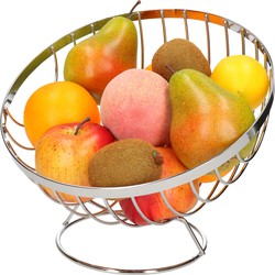 Fruitschaal/fruitmand op voet rond zilver metaal 24 cm - Fruitschalen