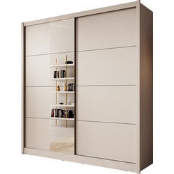 Meubella - Kledingkast Azul - Beige - 205 cm - Met spiegel