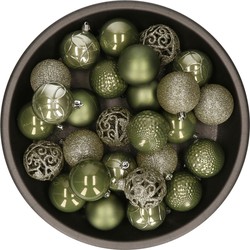 Kunststof kerstballen 37x stuks leger groen 6 cm - Kerstbal
