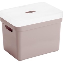 Opbergboxen/opbergmanden roze van 18 liter kunststof met transparante deksel - Opbergbox