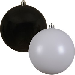 Kerstversieringen set van 6x grote kunststof kerstballen zwart en wit 14 cm glans - Kerstbal