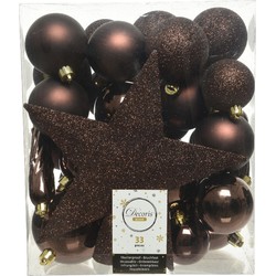 33x Kunststof kerstballen mix donkerbruin 5-6-8 cm kerstboom versiering/decoratie - Kerstbal