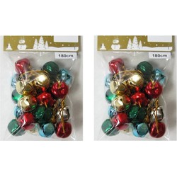 2x Kerstslingers met metalen belletjes/klokjes in diverse kleuren 180 cm - Kerstslingers