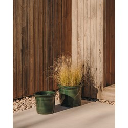 Kave Home - Set Presili van 2 keramiek bloempotten afgewerkt met groen glazuur Ø 37 / 47 cm