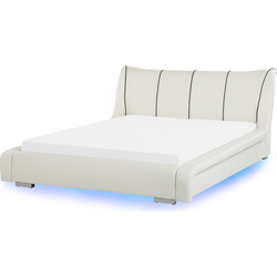 Beliani NANTES - Tweepersoonsbed met LED-verlichting-Wit-Leer