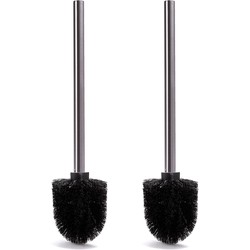 MSV WC/Toiletborstel los model - 2x - zwarte kunststof borstel - RVS steel - D8 x 32 cm - Toiletborstels