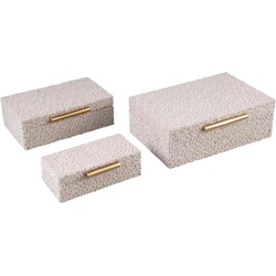 PTMD Opbergbox Orlinn - 30x20x10 cm - Stof - Beige - Set van 3